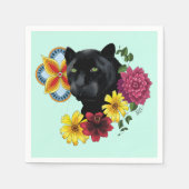 Zwarte Jaguar Portret Bloemen Servet (Voorkant)