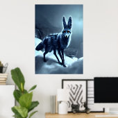 Zwarte jakhals in de sneeuw | AI Art Poster (Thuiskantoor)