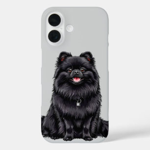 Zwarte Japanse spitz hond iPhone 16 Hoesje