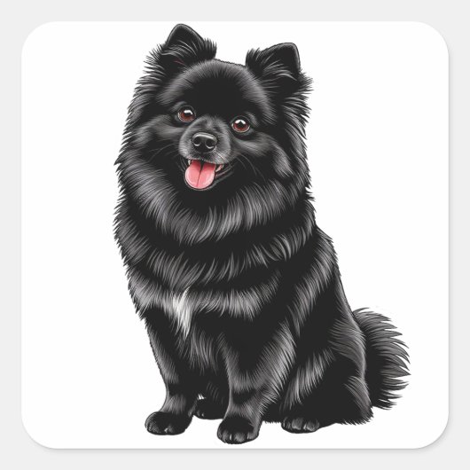 Zwarte Japanse Spitz Vierkante Sticker (Voorkant)