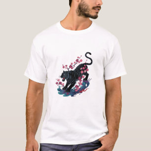 Zwarte Japanse Tijger & Kersenbloesem T-shirt