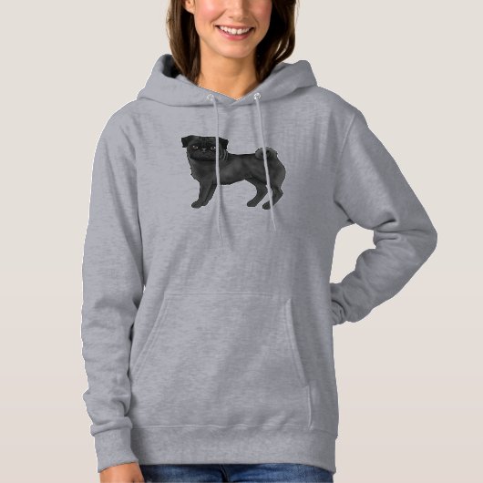 Zwarte jas kleur pug mops Hondenras Schattige ontw Hoodie (Voorkant)