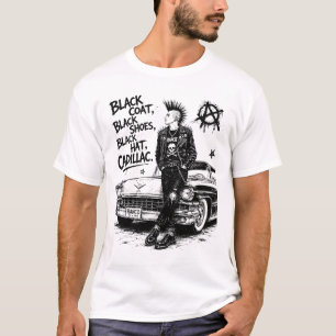 Zwarte Jas Zwarte Schoenen Zwarte Hoed Cadillac Pu T-shirt