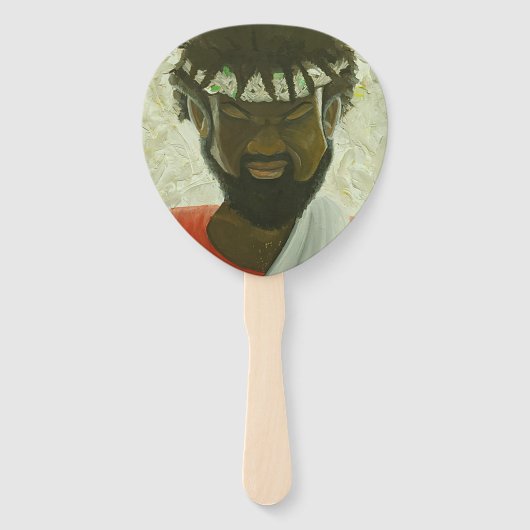 Zwarte Jezus keert handventilator terug Handwaaier (Achterkant)