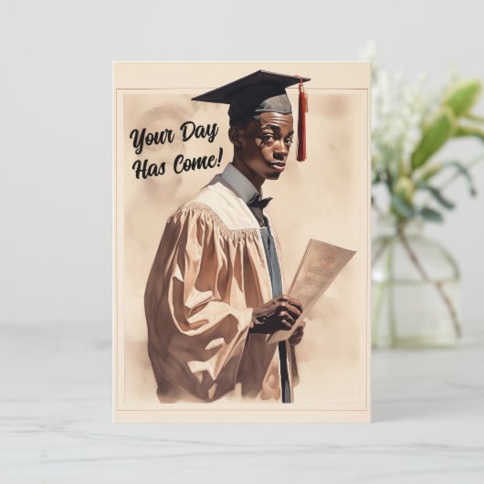 zwarte jongen afstuderen felicitaties aankondiging (Staand voorkant)