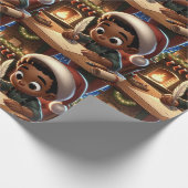 Zwarte jongen die een brief aan Santa inpakpapier  (Hoek)