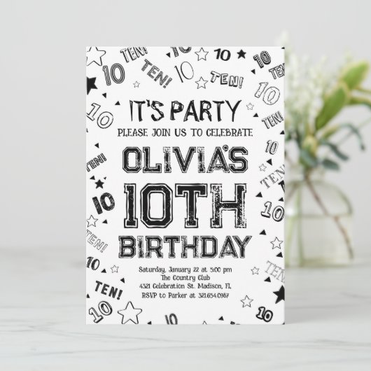 Zwarte jongen nummer tien verjaardagsfeestje kaart (Staand voorkant)