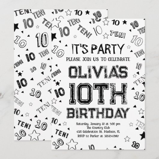 Zwarte jongen nummer tien verjaardagsfeestje kaart (Voorkant / Achterkant)