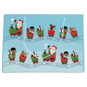 Zwarte jongen op kersttrein groot cadeauzakje (Voorkant)