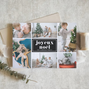 Zwarte Joyeux Noël Retro Typografie Fotocollage Feestdagen Kaart