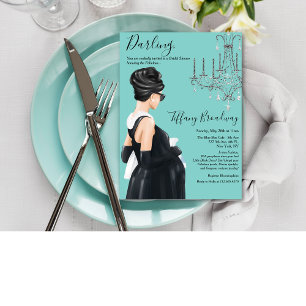 Zwarte Jurk Baby Shower in Blauw Glamour Kaart