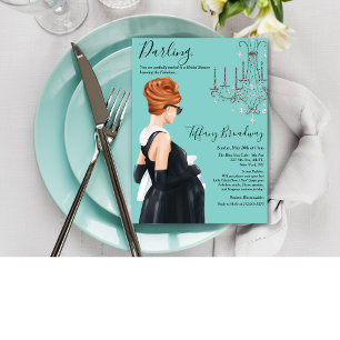 Zwarte jurk Blauw Glam Baby Shower  Kaart