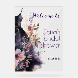 Zwarte jurk paarse bloem acryl bord