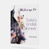 Zwarte jurk paarse bloem acryl bord (Hoek)