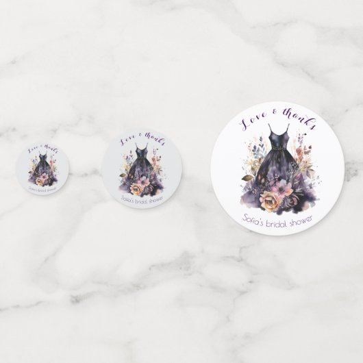 Zwarte jurk paarse bloem bruidsmeisjesfeestje confetti (Achterkanten)