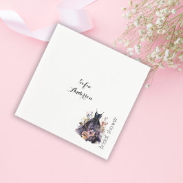 Zwarte jurk paarse bloem servet