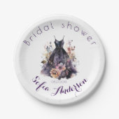 Zwarte jurk paarse bruidsdouche  papieren bordje (Voorkant)