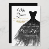 Zwarte jurk Quinceañera-uitnodiging Kaart (Voorkant / Achterkant)