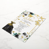 Zwarte jurk vlinder kweepeer folie uitnodiging (Gedraaid)