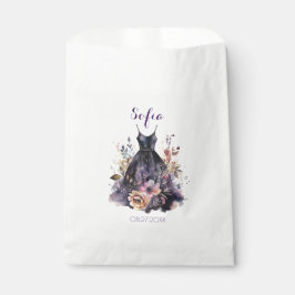 Zwarte jurk waterverf bloem vrijgezellenfeest bedankzakje