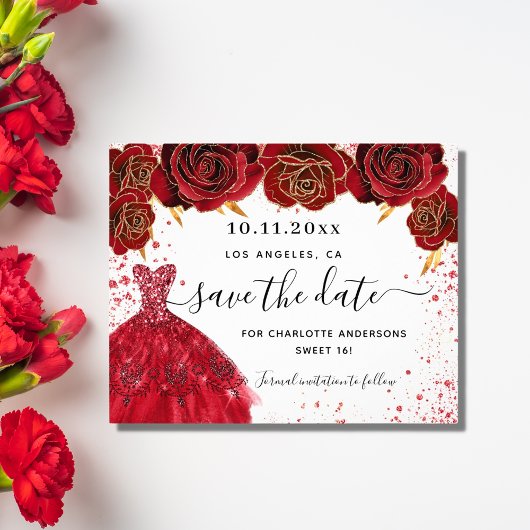 Zwarte jurk witte budget save the date