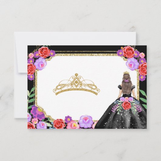 Zwarte jurken Mexicaanse Quinceañera QR RSVP kaart (Achterkant)