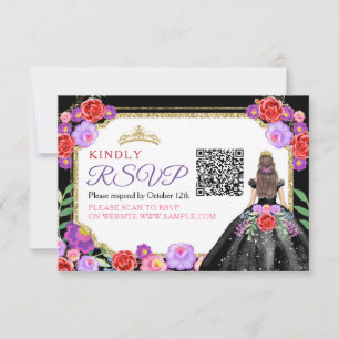 Zwarte Jurken Mexicaanse Quinceañera QR RSVP-kaart Bedankkaart