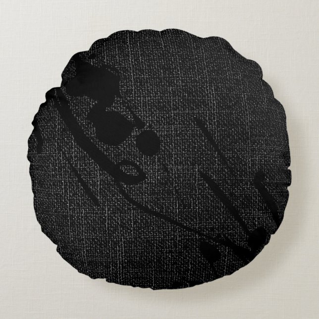 Zwarte jute moderne Abstracte verf Rond Kussen (Voorkant)