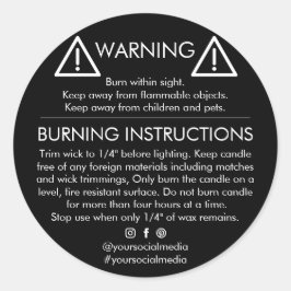 Zwarte Kaars Waarschuwingsveiligheidsinstructies A Ronde Sticker