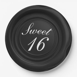 Zwarte Kaars Wax Seal Drip Classy Sweet 16 Bruilof Papieren Bordje