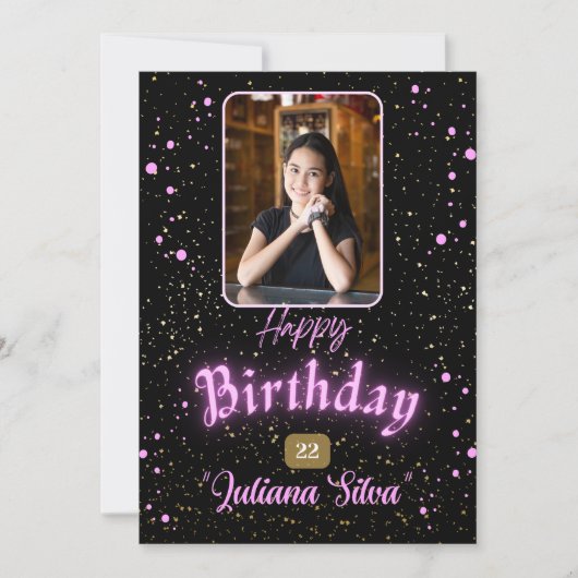 zwarte kaart foto schattige gelukkige verjaardag (Voorkant)