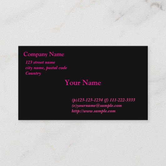 zwarte kaart, roze lettertypen visitekaartje (Voorkant)