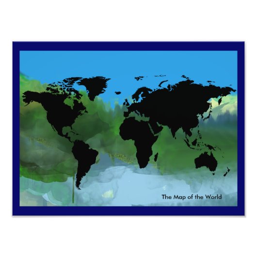 Zwarte kaart van de wereld abstract foto afdruk (Voorkant)