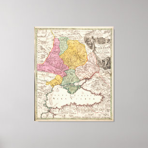 Zwarte kaart voor de regio Zee (1720) Turkije Bulg Canvas Afdruk