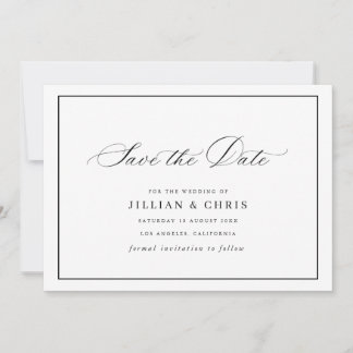 Zwarte kader kalligrafie trouwkaart save the date kaart