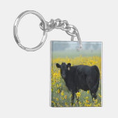 Zwarte kalf in een zonnebloempel sleutelhanger (Voorkant Links)