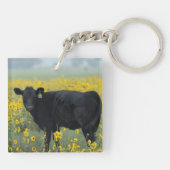 Zwarte kalf in een zonnebloempel sleutelhanger (Achterkant)