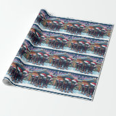 Zwarte Kalfjes Met Kerstmannenmutsen Bij Kerststal Cadeaupapier (Uitgerold)