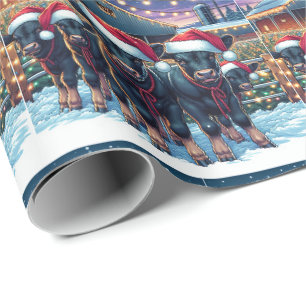 Zwarte Kalfjes Met Kerstmannenmutsen Bij Kerststal Cadeaupapier