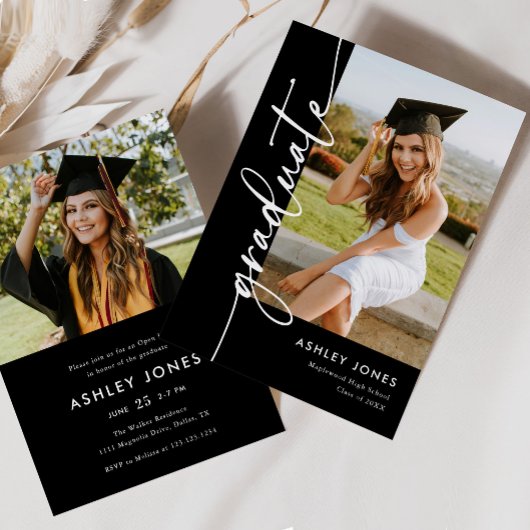 Zwarte kalligrafie Afstuderen afstudeerfeest Kaart