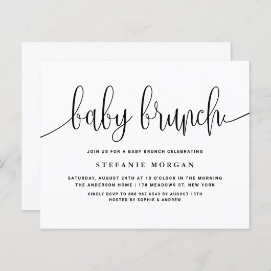 Zwarte kalligrafie Baby Brunch Uitnodiging (Voorkant / Achterkant)