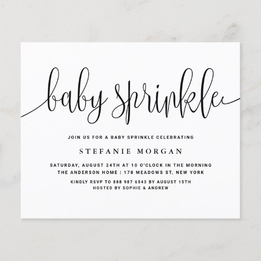 Zwarte kalligrafie Baby Sprinkle Invitation (Voorkant)