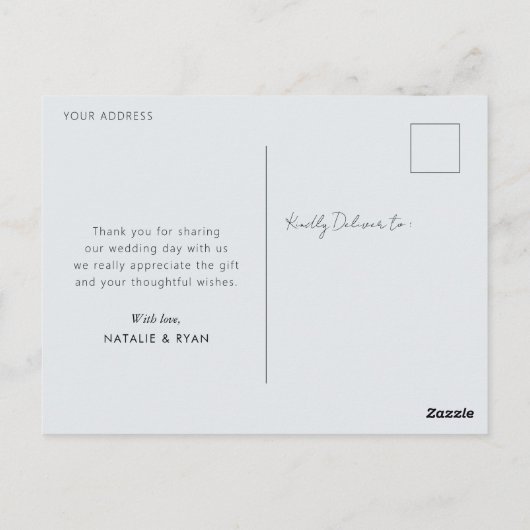 zwarte kalligrafie bruiloft bedankt foto briefkaart (Achterkant)