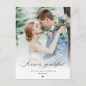 zwarte kalligrafie bruiloft bedankt foto briefkaart (Voorkant)