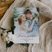 zwarte kalligrafie bruiloft bedankt foto briefkaart