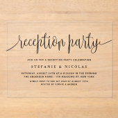 Zwarte kalligrafie bruiloft receptie feest acryl uitnodigingen (Voorkant)