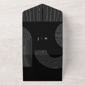 Zwarte kalligrafie Eenvoudige bruiloft geometrisch All In One Uitnodiging (Buitenkant)