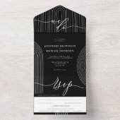 Zwarte kalligrafie Eenvoudige bruiloft geometrisch All In One Uitnodiging (Binnen)