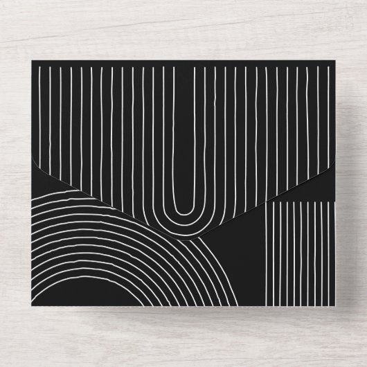 Zwarte kalligrafie Eenvoudige bruiloft geometrisch All In One Uitnodiging (Achterkant)