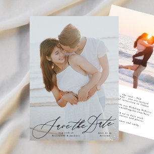 Zwarte kalligrafie Elegante foto van de bruiloft Save The Date